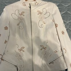 White Leather Jacket,  Size Small $75