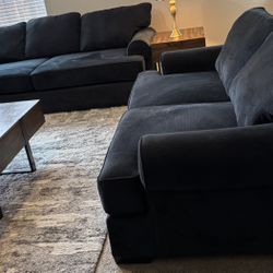 Plush Navy Blue Living Room Sofa Set 