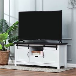 Modern Farmhouse White with Dark Brown 47.3" Wide TV Stand and Bench