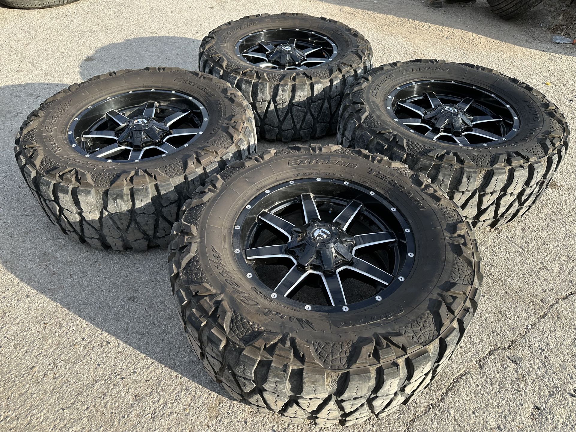 20” Fuel Maverick Wheels And Nitto Ex Mud Grappler Tires 20 Fuels Rims 8 Lug 8x180 Bolt pattern Chevy Silverado 2500 GMC Sierra Denali 3/4 Ton Trucks
