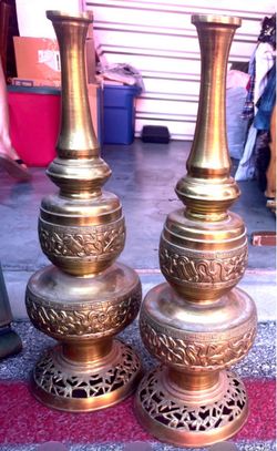 Pair of Brass Ornate Candlestick Holders