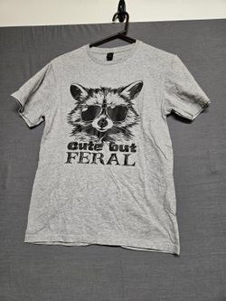 Gildan Cute But Feral Raccoon Graphic T Shirt Heather Gray