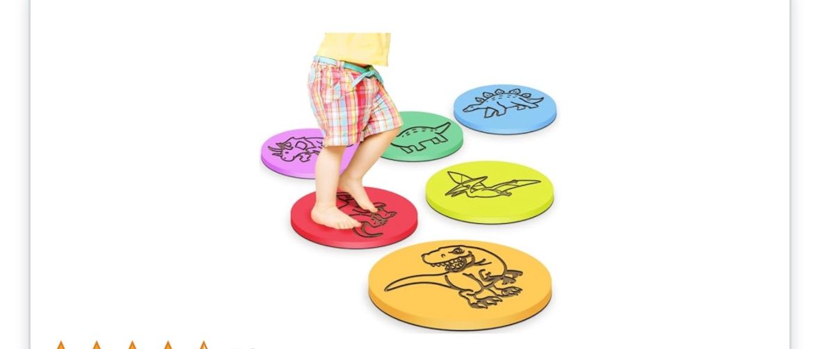 Dinosaur Stepping Stones for Kids, Wooden Toddler Balance Stones, 6 Pcs, Multicolor