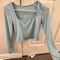 Blue Long Sleeve Fitted Top Size Xs 