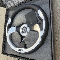 NRG Steering Wheel 320mm Sport Steering Wheel with Black Leather Silver Molded Trim