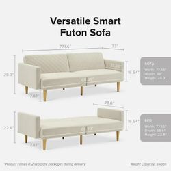 Beige Sofa Bed Couch 🛋️ New In Box 📦 Folds Down Into A Bed 🛏️ 