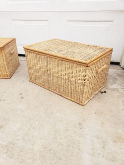 Vintage Bamboo Wicker Storage Chest