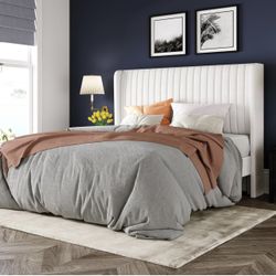 LE6017-1F Full Size Velvet Bed Frame/Vertical Channel Tufted Wingback Headboard/Upholstered Platform Bed/Strong Wooden Slats/No Box Spring Needed/Easy