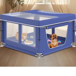 Dog Playpen 42 × 42 Inch, Puppy PlayPen with Gate for Puppies, Cat, Small and Medium Dogs, Pet PlayPen with Roof for Outdoors & Indoors, Thickened Fab