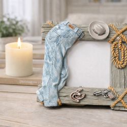 Western Cowboy Mini Picture Frame – Hidi Jean’s Collection, Rope, Hat & Jeans Design