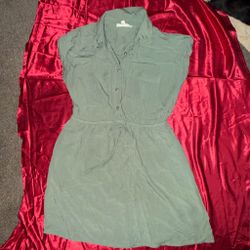 Sage Green Sleeveless Button-Up Shirt Dress