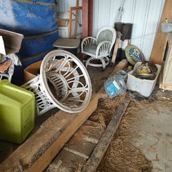 White Real Whicker Living Room Set. It Has A Glass Table And Four Chairs,Two Small Coffee Tables,Two Corner Peices (Tall),Brown Whicker Couch,