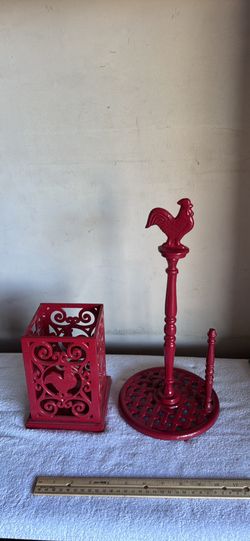 2 piece rooster utensils & napkin holder