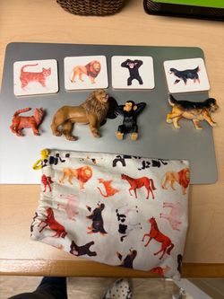 Lovevery Animal Figurines Matching Cards Set with Pouch
