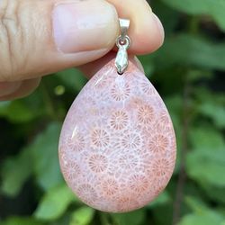 Sterling Silver Pink Coral Jade Pendant 
