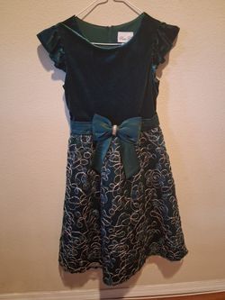 Rare Too Brand Velvet Emerald Green with Gold Teen Girl Dress Size 16