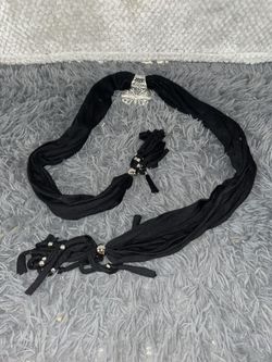 vintage-style scarf/belt with a buckle and silver beads