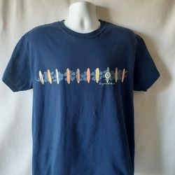 Longboard House men's navy blue surfboard print short sleeve t-shirt size L