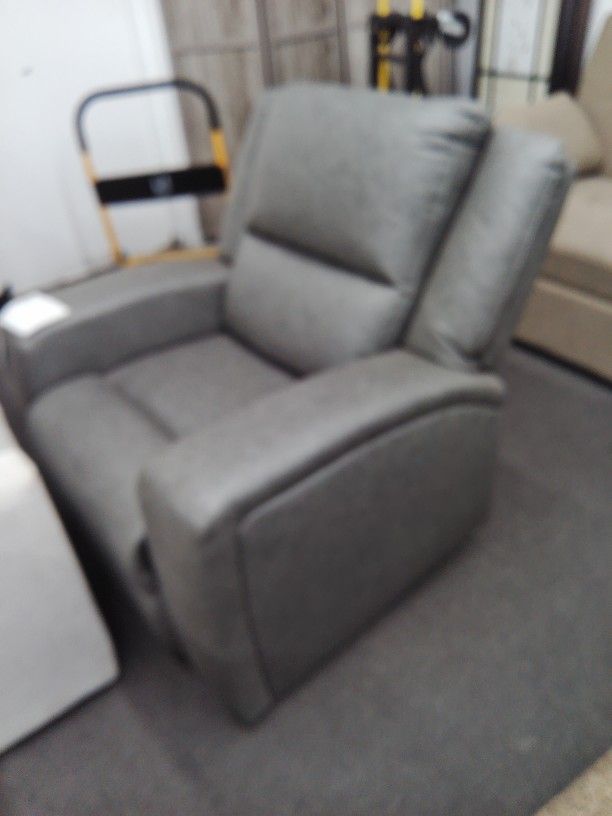 Manual Recliner Chair In Grey Faux Leather