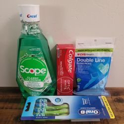 Oral Care Bundle Mouthwash Floss Picks Toothpaste Toothbrush