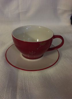 Starbucks Red White Christmas Tree Cup Saucer