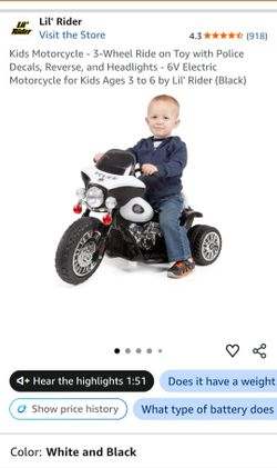 Lil' Rider 6V Kids Electric Police Motorcycle