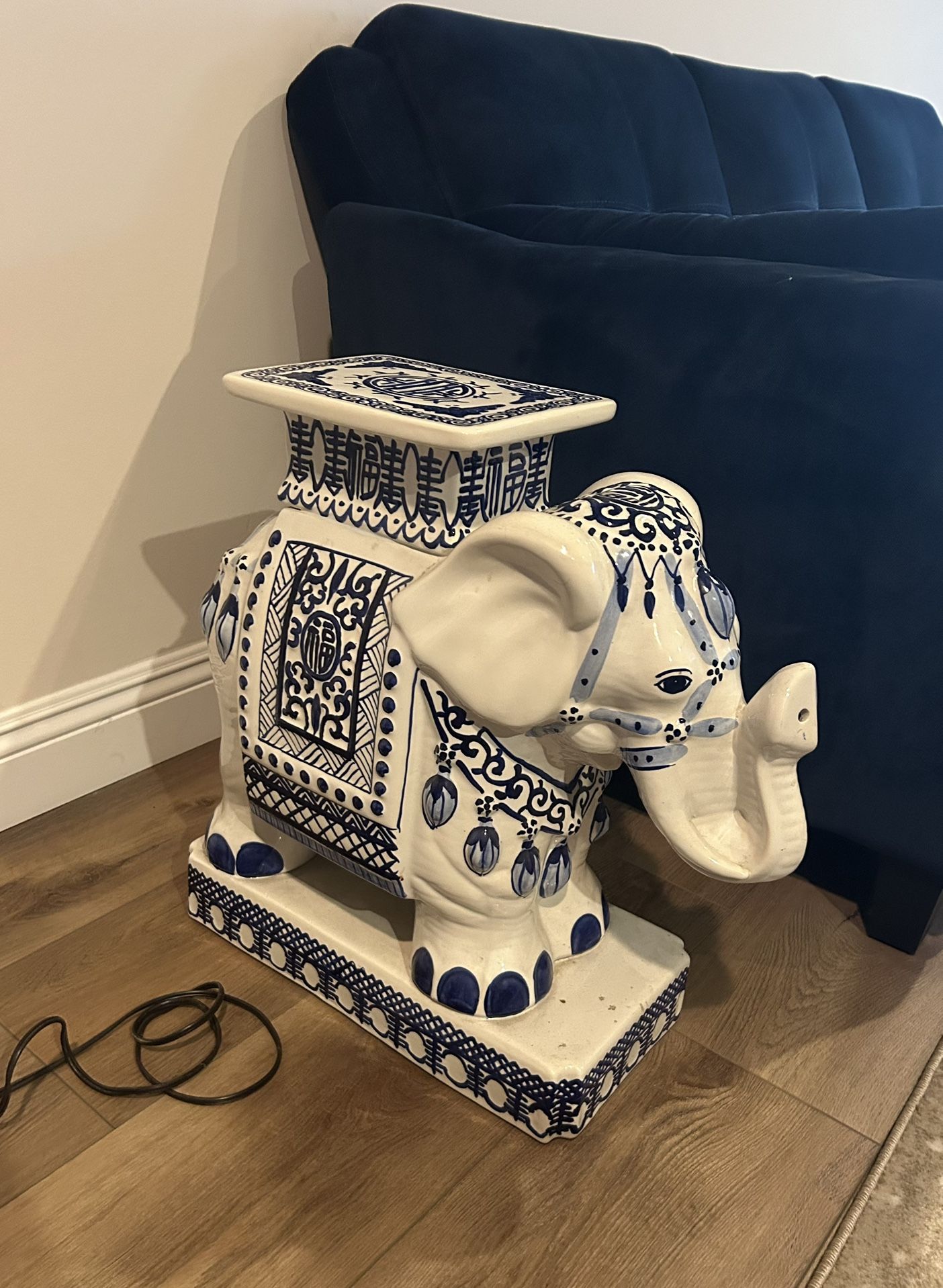 2 Ceramic Elephant Accent Garden Stools Vintage