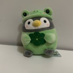 New Takashoji penguin plush in a frog costume