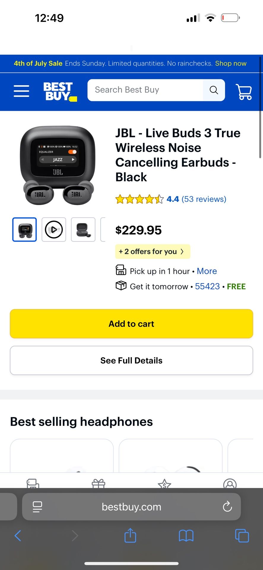 JBL Wireless Earbuds-Black With Screen.