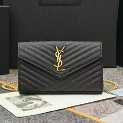 Saint Laurent Metal Interlocking Logo Women's Classic Chain Bag 22.5x14x4cm 
