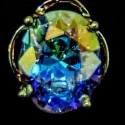 Mystic Topaz Stone Pendant Real Sterling Silver +18KT P. Gold Necklace