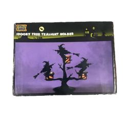 Vintage Halloween Tree 3 Tealight holder Black Metal Witch Orange Votive New Old Stock, original box. #halloween #witchy #vintage #candleholder #seaso