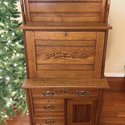Circa 1880’s Oak Spoon Carved Drop Front Writing Desk