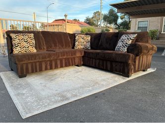 Large 2 Piece Brown Corduroy Sectional Sofa – Clean, Deep Seating - Delivery Available