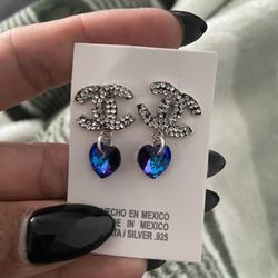 Sterling Silver 925 CC Earrings With Blue 