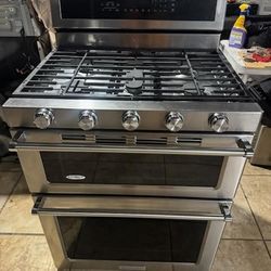 LIKE NEW !! KITCHENAID 30" STAINLESS STEEL 5 BURNER GAS STOVE/ CONVECTION OVEN/ SELF CLEAN