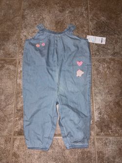 Baby Girl Chambray Romper with Embroidered Details