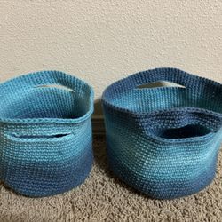 Two Freestyle Crochet Blue Ombré Basket Bags 