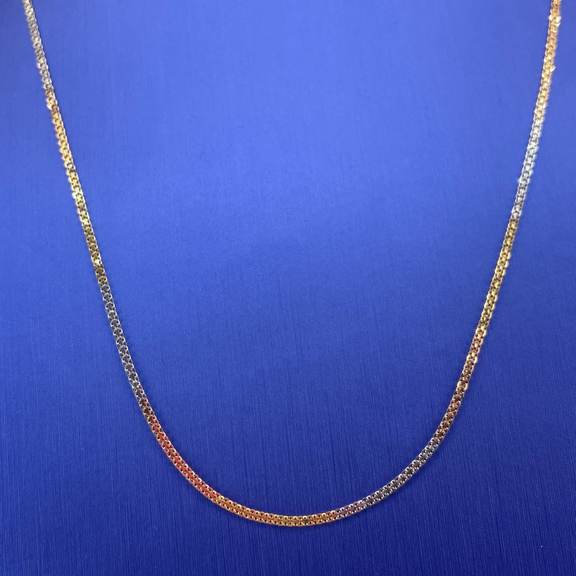 18Kt Tri Color Gold 20” Flat Double Link Necklace 2.70g 1.6mm I-1795