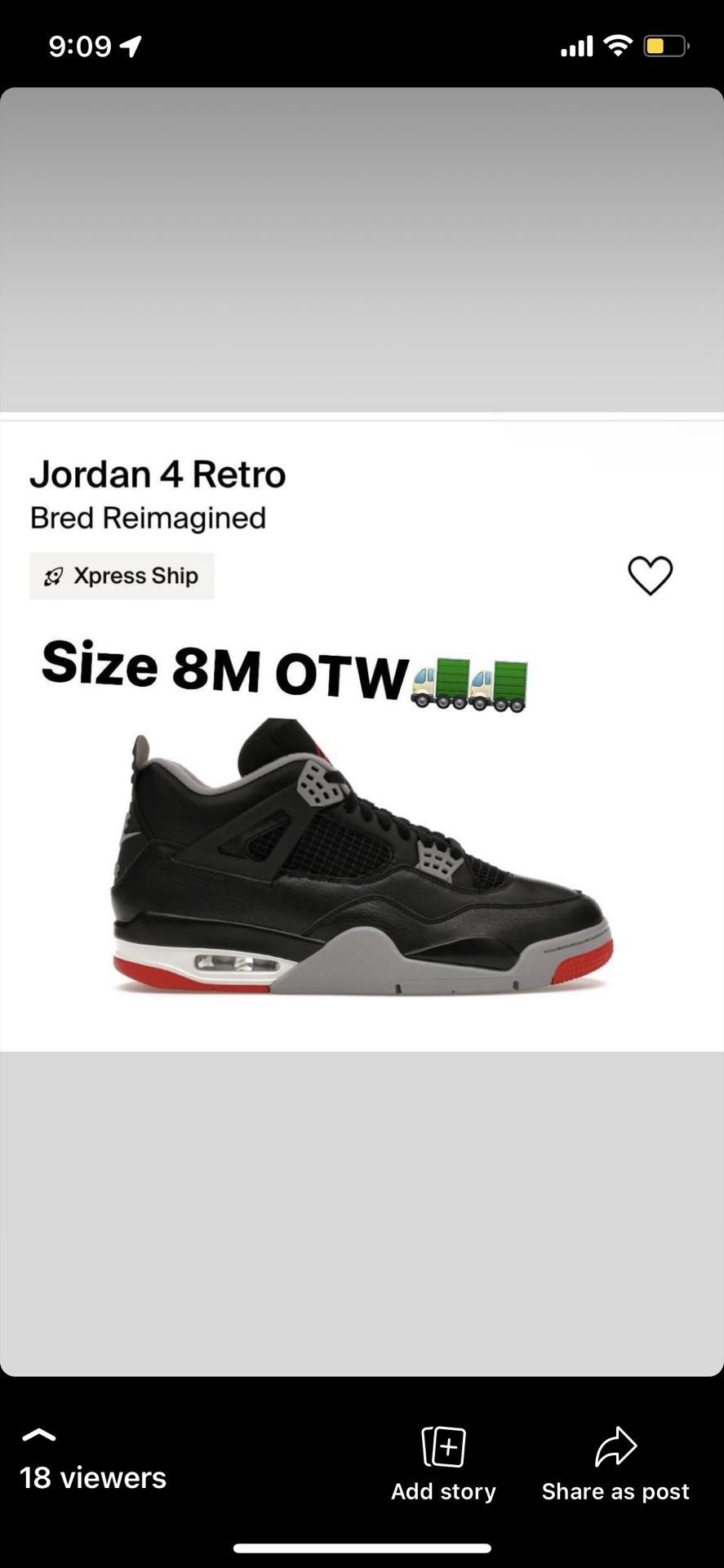 Air Jordan 4 Bred Reimagined Size 8M