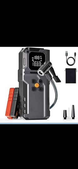 5000A Car Battery Jump Starter Pack with built in air compressor - Up to 9.OL Gas/7.OL Diesel Engines 12V Portable Jump Box with USB Charger, LED Ligh