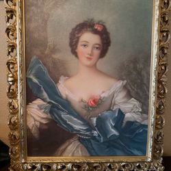 Vintage Antique Mezzotint Hand Colored Engraving Gold Frame Mlle De Blives