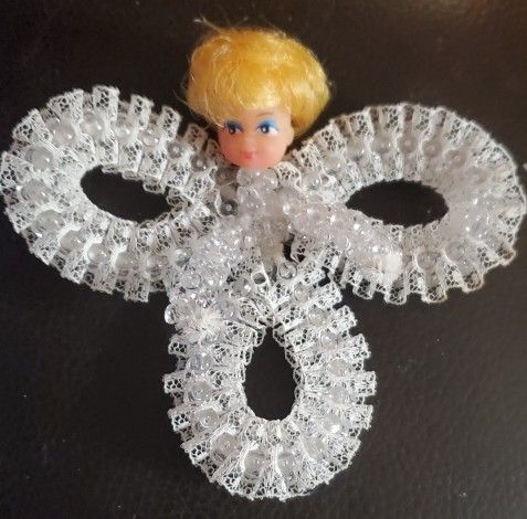 Vintage Handmade Beaded Pixie Angel Christmas Ornament 1960s 1970s 5"