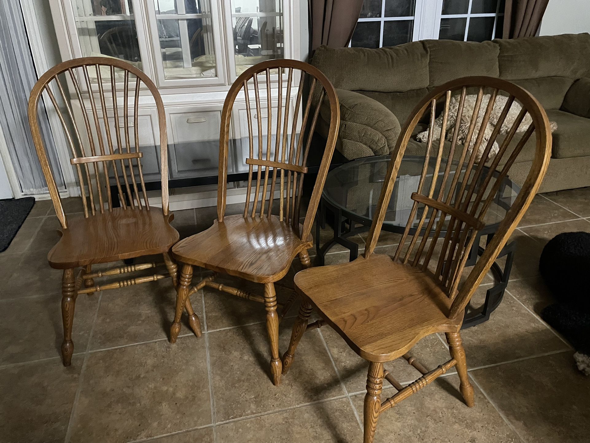 3 Oak Spindle Dining Room Chairs