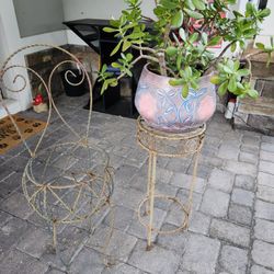 No Plant Included! Vintage Wrought Iron Plant Stands – $30 for Both