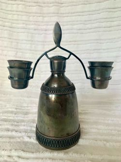 Soviet cognac set “Girl with Yoke” silver plated USSR liquor shot set vintage