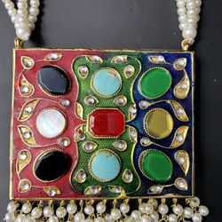Dual Sided Big Size Pendant Necklace (Thappa Kundan )