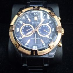 Men's Guess Chronograph Blue-Tone Stainless Steel Bracelet Watch
