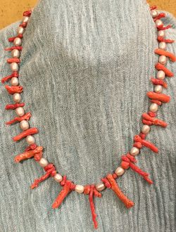 Coral & Pearl Necklace – Vintage Estate Jewelry, Natural Coral