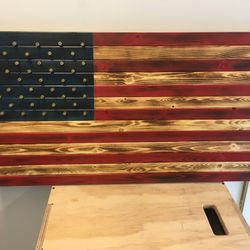 Custom made burnt wood American Flags 🇺🇸 for sale with 9mm shell casings as the stars.